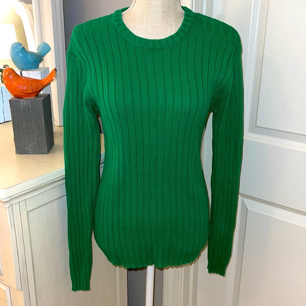 Small Carbon Kelly green ribbed cotton sweater, EUC, great color,
